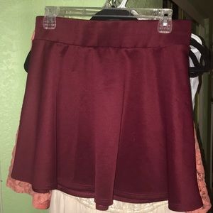 Maroon skater skirt with gold zipper